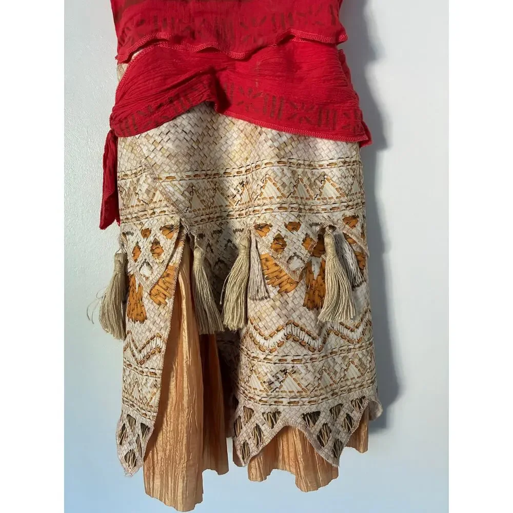 Disney Moana Halloween Costume Dress w/Hibiscus Flower Puka Necklace Size 5